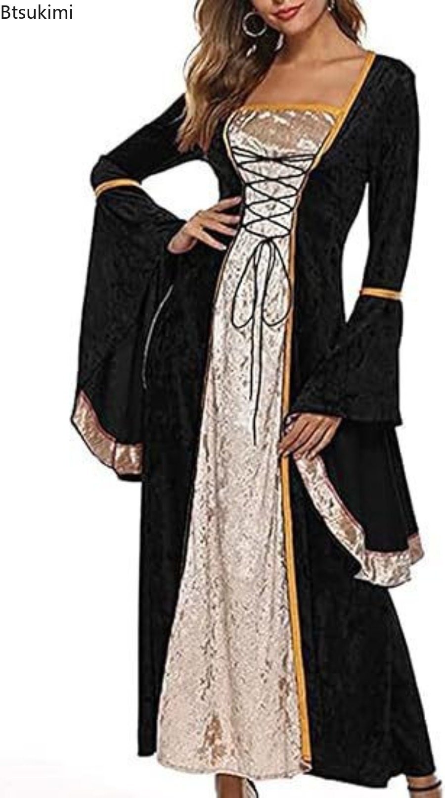 女性のルネッサンス中世レトロ宮廷衣装ドレス、レースアップロン - Medieval Renaissance Dress Women のレビューと価格