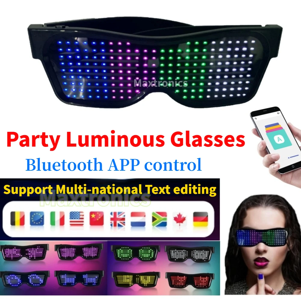 多言語 LED メガネ Bluetooth DIY テキスト - Glow In The Dark Party Glasses のレビューと価格